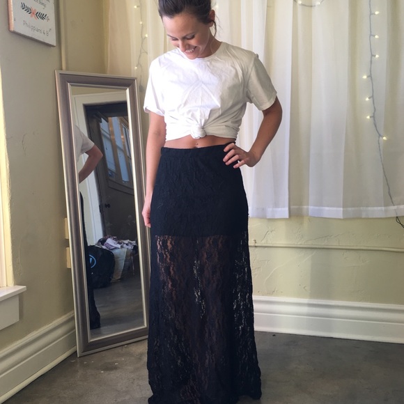 lace overlay maxi skirt